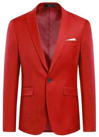 Allthemen Herren Sakko Slim Fit 1 Knopf Anzugjacke Blazer für Business Hochzeit Freizeit Rot 3XL