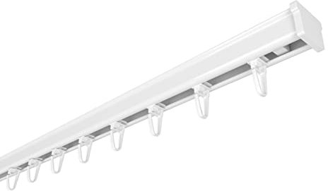 Home-Vision Gardinenschiene Vorhangschiene 1-läufig, 4 Farben Schienen (Serie Y, Weiß Gardinenschiene mit Faltenlegehaken, 140cm) Aluminium, Inkl. Befestigungsmaterial, für Schiebevorhang