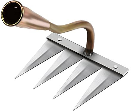 perfk Sharp Garden Edger Weeder, Durevole Giardinaggio Zappa Strumento Mano Estrattore di Erbacce Accessori per Il Diserbo del Cortile, Allentamento del, Rame a 4 Denti