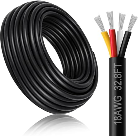 DEKIEVALE 18 Gauge 4 Conductor Wire, 32.8FT Black PVC Stranded Shielded Tinned Copper Wire, 18/4 Speaker Wire, Audio Power Cable, Flexible 18AWG Wire for Security/Alarm/Access Control/Sound