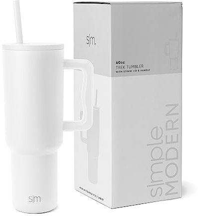 Simple Modern Tumbler 40 oz with Handle and Straw | Insulated Stainless Steel Water Bottle Iced Coffee Cup Travel Mug | Gifts for Women & Men | Trek | 1180ml | Winter White