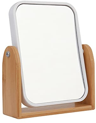 Hosoncovy Doppelseitiger Spiegel Vergrößern Spiegel 360 Grad drehbarer Tisch Make-up Spiegel mit Stand Hoher klarer hölzerner Desktop Spiegel Rechteckiger Spiegel (Weiß)