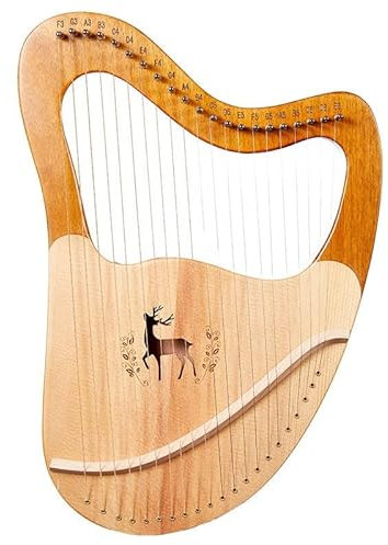 EIERFSKIOT Leier Harfe 21-saitige Lyra-Harfe, geschnitztes Harfen-Musikinstrument aus rehbraunem Fichtenholz mit Stimmschlüssel, Ersatzsaiten, Tragetasche