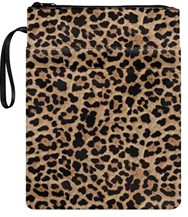 Biyejit Leoparden-Buchhülle mit Beuteltasche, Geparden-Druck, Buchhüllen für Taschenbuch, waschbare Buchhüllen mit Reißverschluss, 29,6 x 21,9 cm, Geschenke für Buchliebhaber