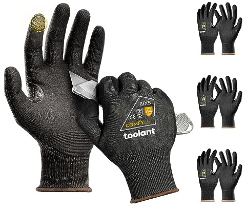toolant A4 Cut Resistant Work Gloves with Grip, Ultra Thin Safety Glove for Fishing, WoodCarving, Gardening, 3 Pairs, X-Large