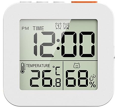 Digitaler Badezimmer-Duschtimer, Küchenuhr mit Alarm, wasserdichter Timer, Innenthermometer und Hygrometer für Dusche, Kochen, Make-up, Weiß