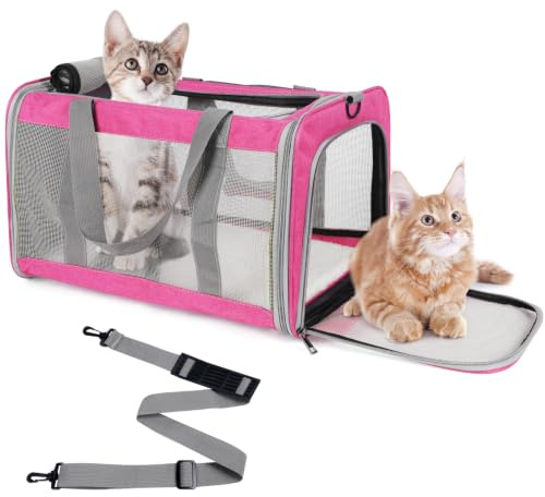 TIYOLAT Trasportino per gatti di grandi dimensioni di 9,1 kg, borsa pieghevole per gatti grandi o 2 gattini, trasportino morbido per cuccioli con robusta cinghia da viaggio, ventilazione adeguata, 4