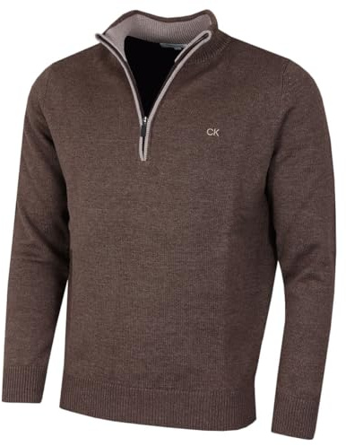 Calvin Klein herr 2023 stickad bomull 1/2 blixtlås golf CK topp tröja, Torf Marl, XL