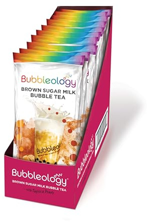 Bubbleology Brown Sugar Milk Bubble Tea Kit (Pack of 10) Boba Tea Kit With Tapioca Pearls | Each Sachet Contains: 1x Brown Sugar Blend, 1x Tapioca Pearls, 1x Large Straw | Just Add Milk