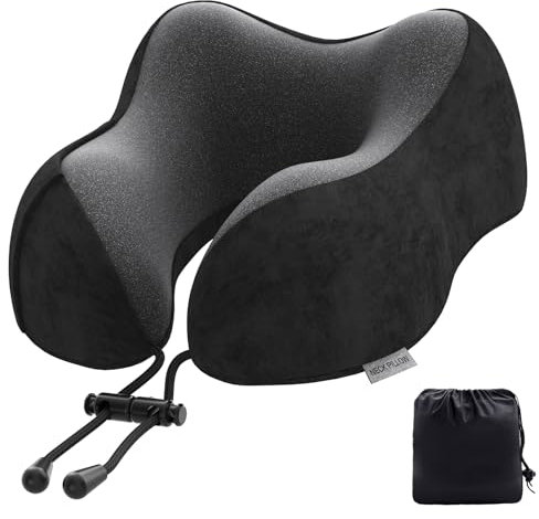 Priksia Nackenkissen Flugzeug, Auto Travel Pillow 100% Memory Foam Nackenkissen Stützkissen,Geeignet für Flugzeuge, Züge, Autos, Büros und Häuser (Schwarz)