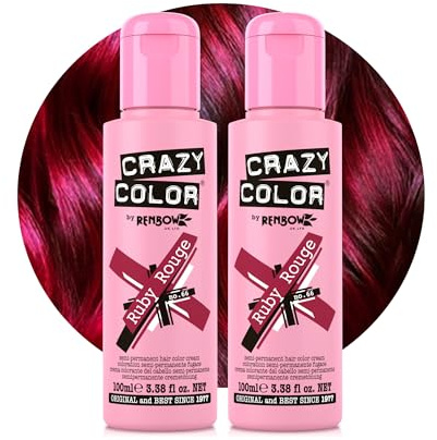 Crazy Color Ruby Rouge Red Hair Dye Duo 200ml | Vibrant Semi Permanent, Highly Pigmented Conditioning & Oil Nourishing Vegan Formula | No Bleach or Ammonia