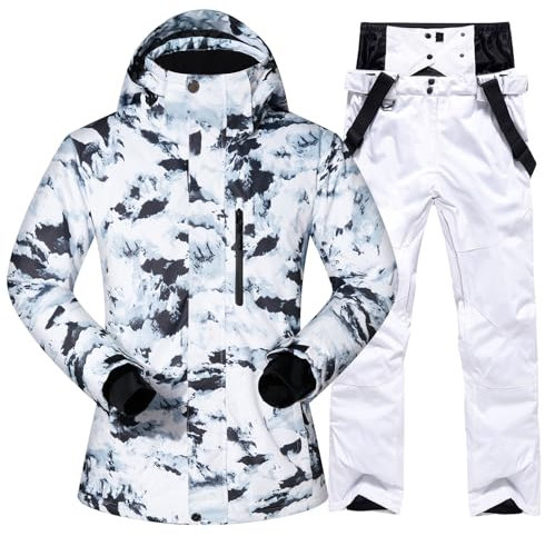 HOUZONIY Herren Skianzug Set, Ski Anzug Männer, Herren Schneeanzug, Warmes Winddichtes Und Wasserdichtes Schneeanzug Für Freizeitsportarten, Wandern, Outdoor-Skianzug-Liebhaber(MTXBU+Weiß M)