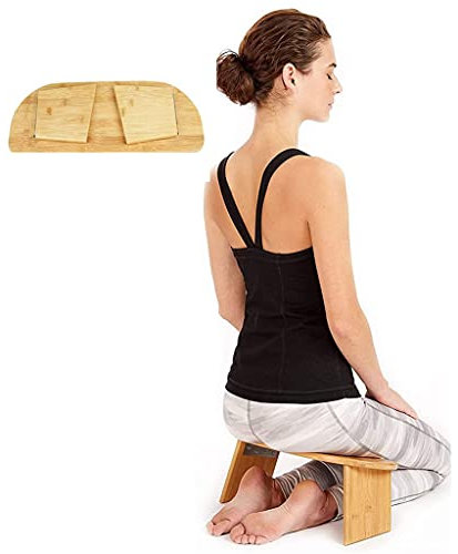 Samnuerly Bambus-Meditationsbank, tragbarer Kniehocker, abnehmbare Beine oder aufklappbare Beine, originelles ergonomisches Design