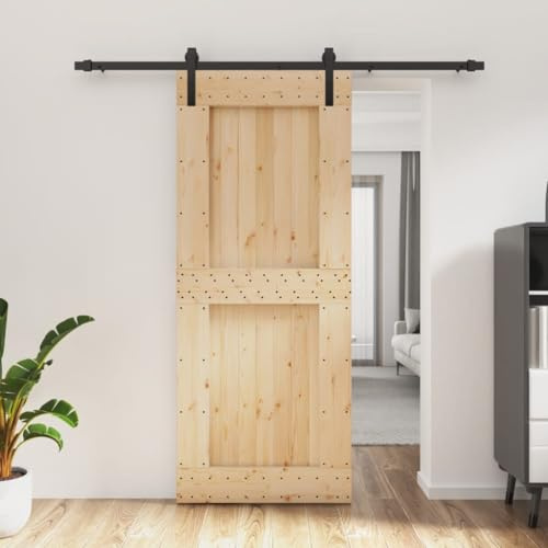 Gecheer Sliding Barn Door Interior Wooden Sliding Door Wardrobe Closet Track with Hardware Set 85x210 cm Solid Wood Pine Easy to Install and Sturdy Smoothly Type24