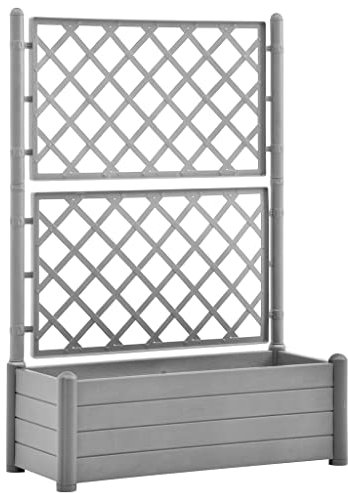Makastle Jardinière à Treillis de Jardin, Bac à Fleurs Treillis, Pot de Fleurs d’Extérieur, Lit surélevé de Jardin avec Treillis pour Plantes Grimpantes, 100x43x142 cm PP Gris Pierre