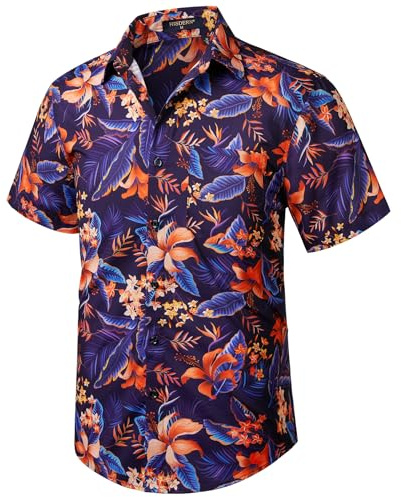 HISDERN Hommes Funky Hawaïenne Chemises A Manches Courtes Poche Avant Vacances Ete Aloha Imprimé Plage Casual Hawaii Chemise S-2XL