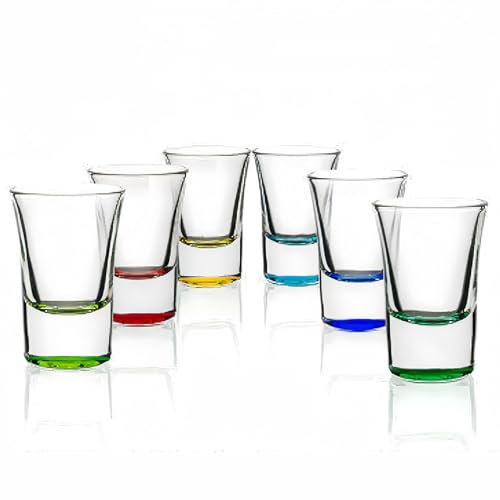 Eidoct Coloured Shot Glasses, 35ml Heavy Base Shot Glasses Set of 6, Barware Heavy Base Set for Vodka, Tequila, Whisky Shots