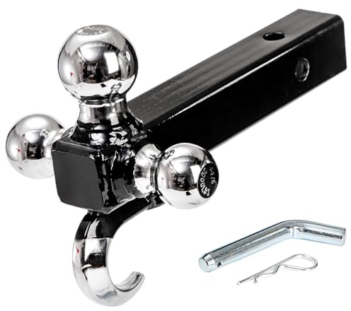 Yopay Trailer Hitch Tri-Ball Mount with Hook, Tactical Tow Hook 3 Ball Truck Hitch, Trailer Ball Size 1-7/8, 2 and 2-5/16, Fit 2 Inch Hitch Receiver