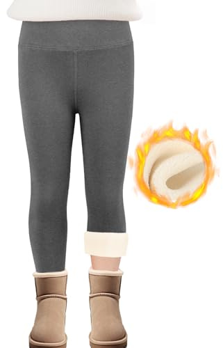 SPFASZEIV Termiska Plyschleggings för flickor med hög midja, tjocka varma vinterkläder, långa bomullsbyxor för flickor 5–11 år, Mörkgrå, 7-8 �r
