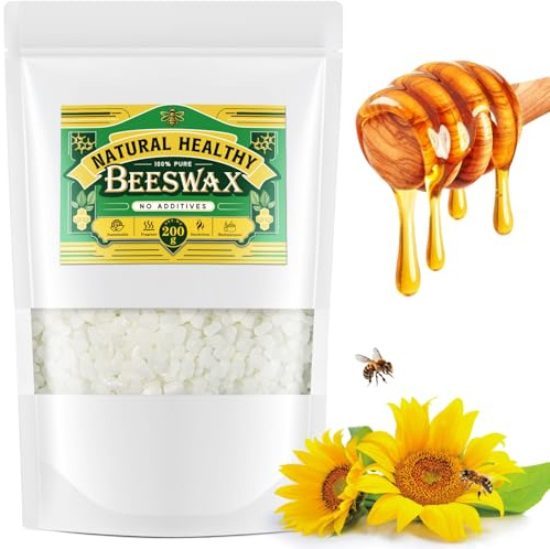 CHILLFLAME Beeswax Pellets 200g, White Beeswax from Organic Farm, Beeswax for Candle Making, Skin Care DIY, Lip Balm and Soap Making Supplies (200g, White)