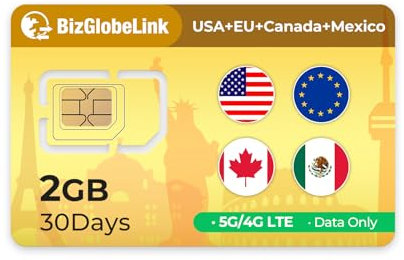 EIOTCLUB Scheda SIM Prepagata 2GB 30 Giorni – Solo Dati per USA, Canada, Messico ed Europa (33 Paesi), SIM Ricaricabile 5G/4G LTE, nessun numero di telefono, Nessun Contratto