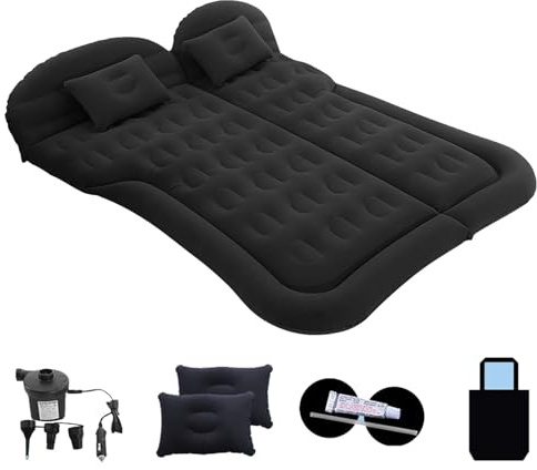 HLTTXS Uppblåsbar luftmadrass för bil för BMW F31 Touring 318d 320d 320i 328i 328d 330i, 6 oberoende krockkuddar, PVC + flockning 175 x 130 cm, bärbar, B/svart