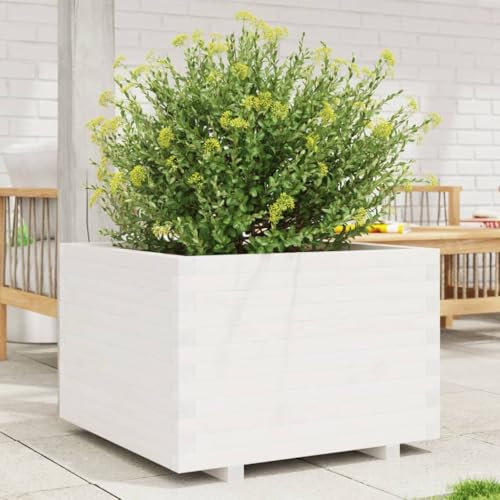 LAPOOH Pflanzkübel Weiß 70x70x49,5 cm Massivholz Kiefer, Blumentopf Gross, Blumenkasten Balkon, übertopf, Pflanzkasten, Flowerpot, Kräuterbeet Für Die Küche, Vertikalbeet - 3282525