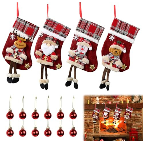 PRZRAO 4 Pièces 33 x 15 cm Chaussettes de Noel Chaussettes Noel Cheminée Réutilisables Chaussettes de Noel a Suspendre pour Sapin de Noël, Murs, Escaliers