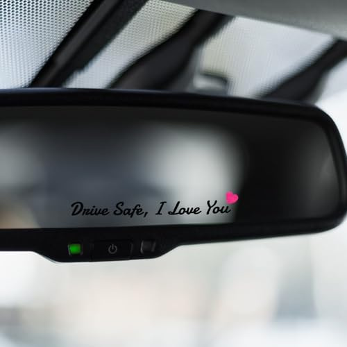 AOZUO 3 Stück Drive Safe I Love You Autospiegel Aufkleber, Herz Rückspiegelaufkleber, Sonnenblenden Make up Spiegel Sticker Autoinnenraum Geschenke für Fahrer Frauen Männer Ehemann Ehefrau(Schwarz)