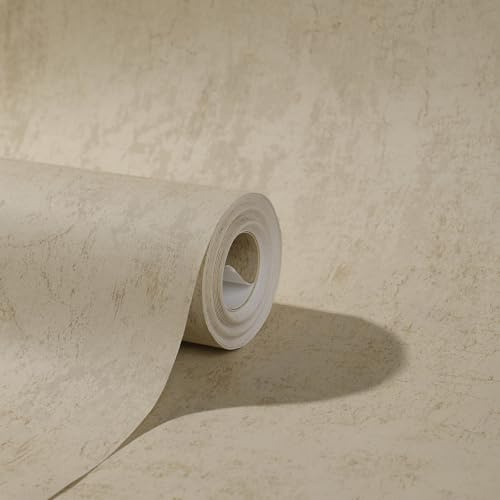 Camiraft Cream Wallpaper for Bedroom Living Room Lounge Hallway Fireplace-Concrete Wallpaper with Vintage Shabby Chic and Industrial Cement Textured Effect