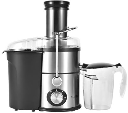Vertenz Tornado 50 | Hochgeschwindigkeits-Entsafter mit 800W Nennleistung | 1600W Spitzenleistung | Edelstahlgehäuse | 85mm Einfüllöffnung | 2L Tresterbehälter | 1L Krug mit Schaumtrenner
