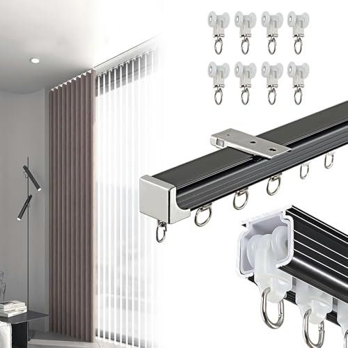 Binario per Tende da Esterno Bastone Binario A Soffitto in Alluminio, Montaggio A Soffitto O A Parete, Bastoni Binari per Tende, per Stanze, Camper E Doccia(Nero,2m)