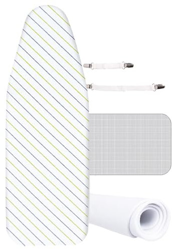 Homes Ironing Board Cover Cotton Ironing Cover And Pad Drawstring Tightening Ironing Board Cover And Pad,35x12in 43x13in 47x15in Iron Board Cover(Yellow blue stripes,110x35cm)