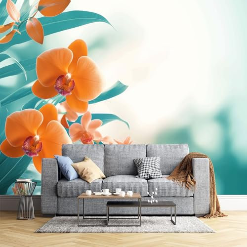 Phalaenopsis Arancione Carta Da Parati Piante Naturali 3D Murale Carta Da Parati Decorazioni, Carta Da Parati Fotografica 400X280Cm, Carta Da Parati In Seta
