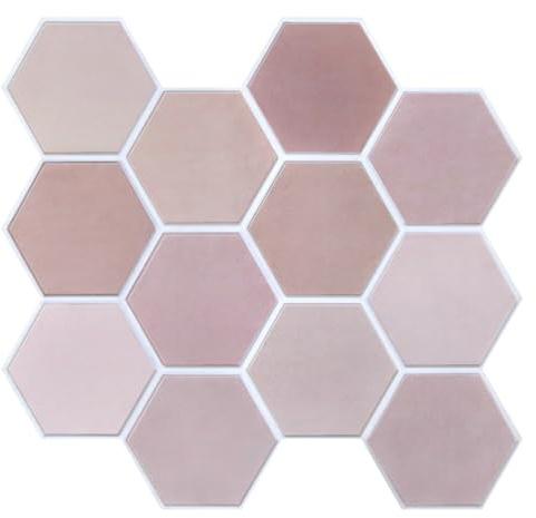Commomy 3D Fliesenaufkleber Klebefliesen Küche Bad, Matt, 30 x 30 cm, 10 Stück, PVC Selbstklebend Fliesen Metro Küchenrückwand Wandfliesen (Pink Hexagon)