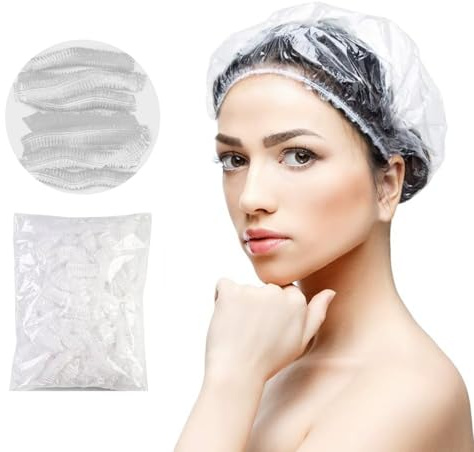 100 Stück Duschhauben Einwegartikel, wasserdichte Haarkappen, Kunststoff, elastisch, Bad für Frauen, Kinder, Mädchen, Reisen, Spa, Hotel und Solon, Heimgebrauch