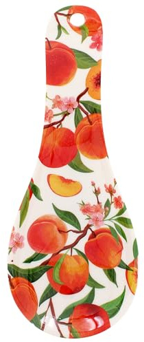 The Leonardo Collection Repose-cuillère Peaches | Construction en porcelaine, illustration de fruits, style de cuisine rustique, finition résistante à la chaleur