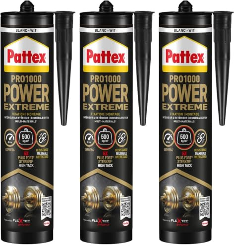Pattex PRO600 Objets Lourds Blanc, colle forte intérieur & extérieur, colle de fixation à forte adhérence, colle tous matériaux avec maintien immédiat, cartouche 460 g (Lot de 3)