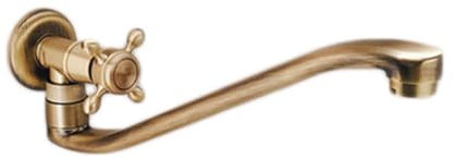 XSDSM Kaltwasserhahn Wandmontage Antik 360° Drehbar Waschbeckenarmatur Küche mit Horizontal Verlängertem S-Rohr, Kreuzgriff zum Schnellen Öffnen G1/2, Bronze 30 CM