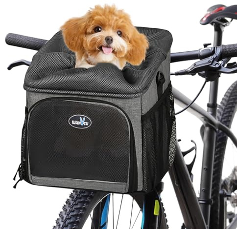 PETCUTE 4 in 1 Hundekorb Fahrrad, Faltbar Hunderucksack bis 7.5kg, Robuster Fahrradkorb Hund mit Abnehmbar Kissen, Hundefahrradkorb Vorne mit Sicherheitsgurt,Für Kleine Mittlere Hunde Und Katzen