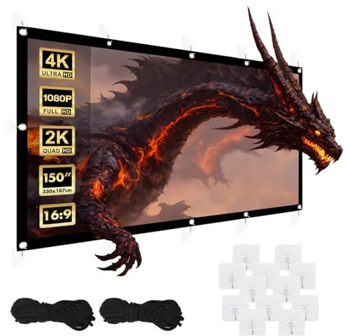 Maclean Écran de Projection Portable – Écran de Projection Portable en Polyester de qualité supérieure avec Bord Noir de 25 mm, Angle de Vision 179° et Montage Facile (150, 330 x 187 cm, 16:9)