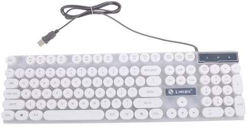 Teclado y ratón retroiluminados mecánicos de Estilo Retro con Cable y Teclas Redondas Brillantes Blancas para portátil