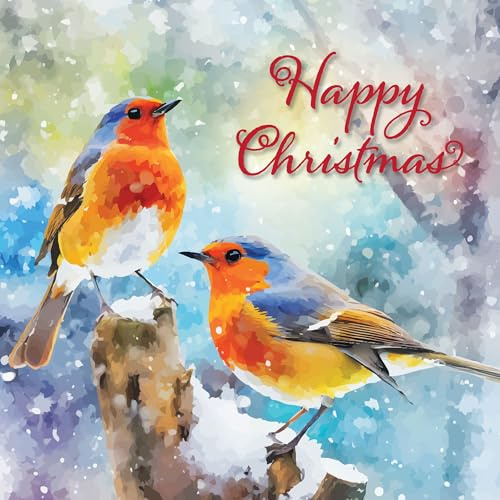Weihnachtskarten mit Umschlag Set 10 Stück - Rotkehlchen, 10 Nostalgie Weihnachtskarten für Weihnachten mit Umschlägen, Christmas Cards auf English, Just Cards Direct