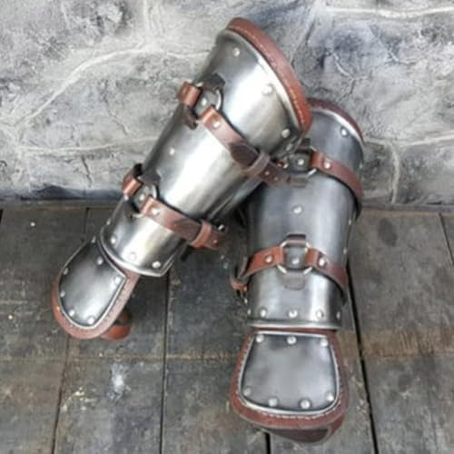 Armskydd I Konstläder - Medeltida Metall Armor Style Bracers - Viking Battle Bracer Vambraces Retro Justerbar Rem Spänne Cosplay Kostym