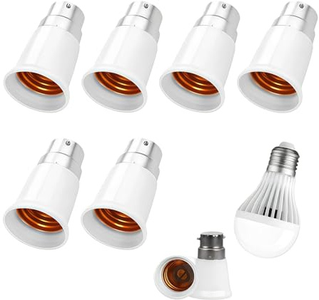 Jecdfs 6 pcs Adaptateur B22 e E27,B22 vers E27 Convertisseur de Douille,socket adapter b22 to e27,pour Ampoules LED, Incandescentes, Halogènes et CFL, 0-250V, Solution Pratique pour Éclairage à Domici