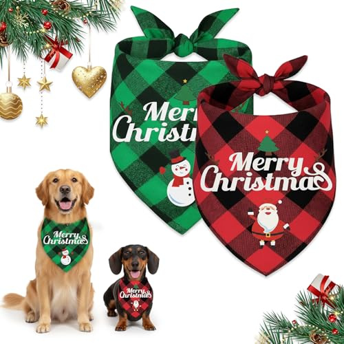 BEIUEN Weihnachtshalstuch Hund 2er Set, doppellagig & beidseitig tragbar, Hundehalstuch Weihnachten mit Santa & Schneemann, für kleine & mittlere Hunde, Geschenk für Haustiere