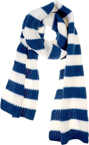 VIVIAN & VINCENT Fall Winter Ultra Soft Knit Striped Scarf for Women Men Blue White