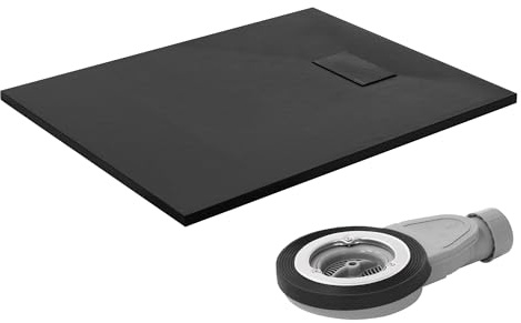 LuxeBath Plato de Ducha 100x80cm Negro, con Juego de Desagüe Base Rectangular con Superficie Antideslizante y Antibacteriano en Aspecto Pizarra Altura 30 mm SMC Extraplano y Robusto, Fácil Instalación