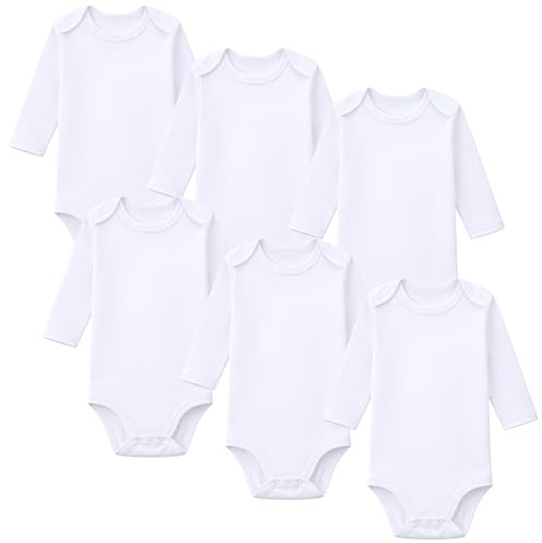 Baby Bodysuits Cotton 6 Pack Long Sleeve White Vests Tops Boy Girl