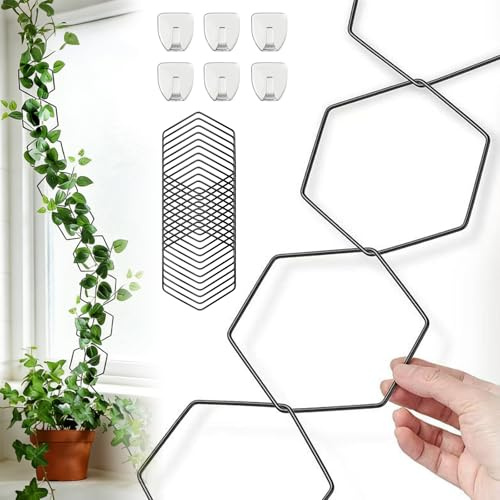 NICEWAT 18PCS Kettenspalier für Kletterpflanzen, Rankhilfe Wand für Kletterpflanzen mit 6 Haken, Hexagon Rankgitter für Kletterpflanzen, DIY Pflanzenrankenstütze zfür Indoor Monstera, Pothos, Efeutute